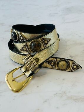 Leatherock Vintage Gold Embellished Metallic Studded Leather Belt size Large